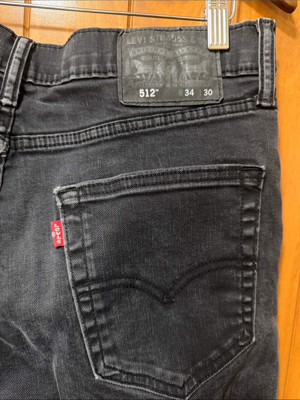 Levi's 512 Slim Taper Mens Jeans 34x30 Faded Black / Dark Grey Distressed